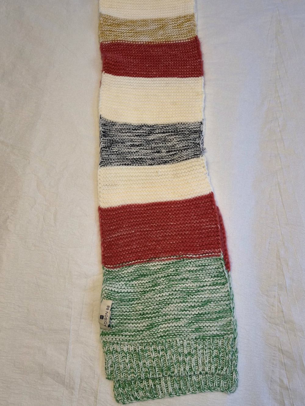 Madison Multi-Color Striped Knit Scarf in Green, Red, Cream, Gray, Gold
